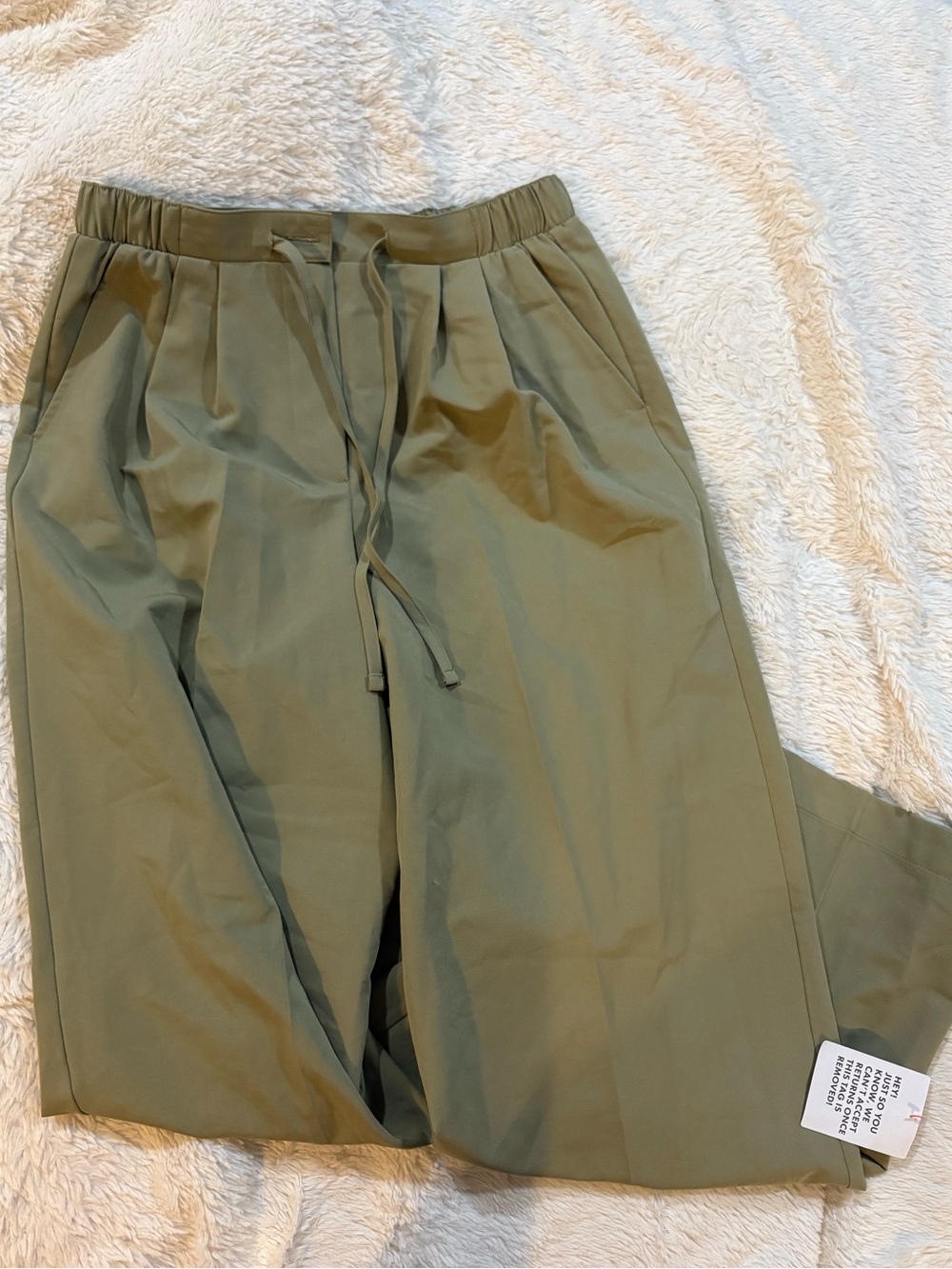 ASOS Khaki Wide-Leg Drawstring Trousers- 6- NWT